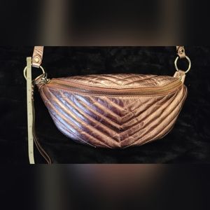 Rebecca Minkoff metallic pink leather Edie belt bag fanny pack